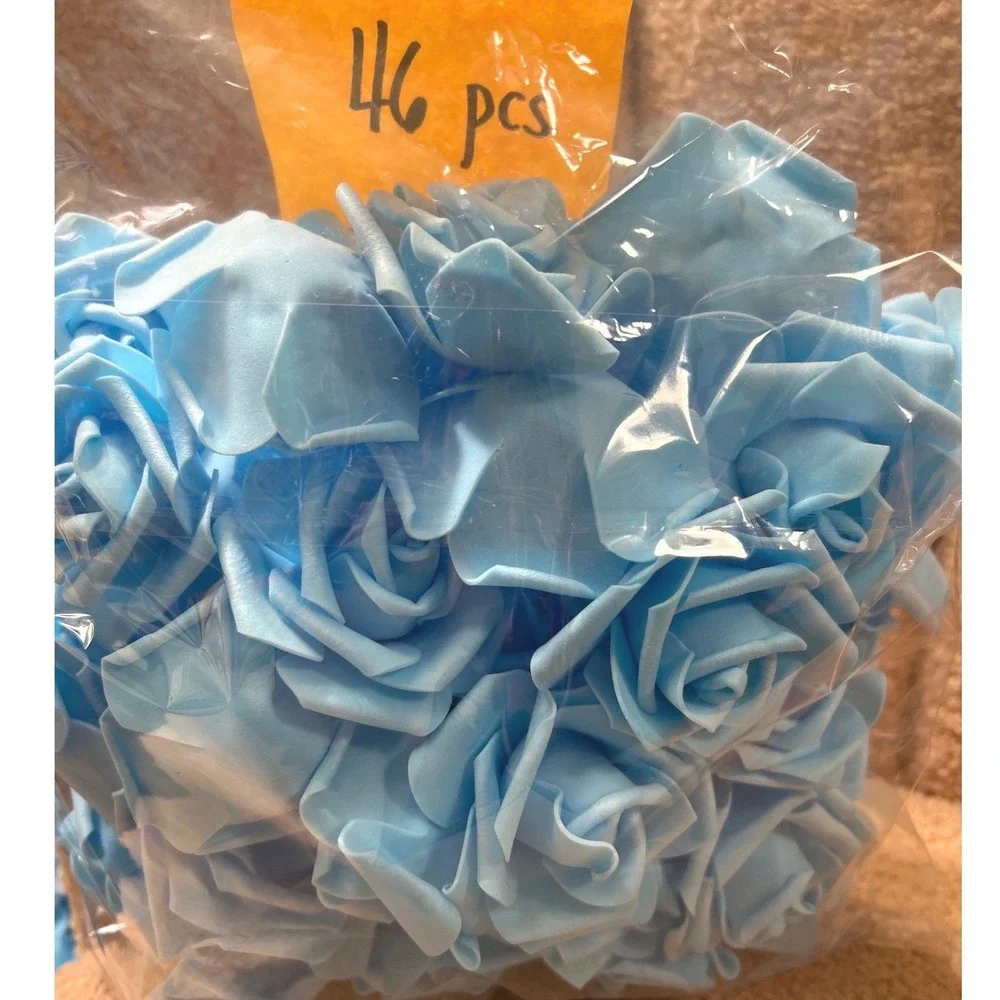 Juvale Light Blue Artificial Foam Roses Bulk Set 46pcs Stemless Floral Decor DIY